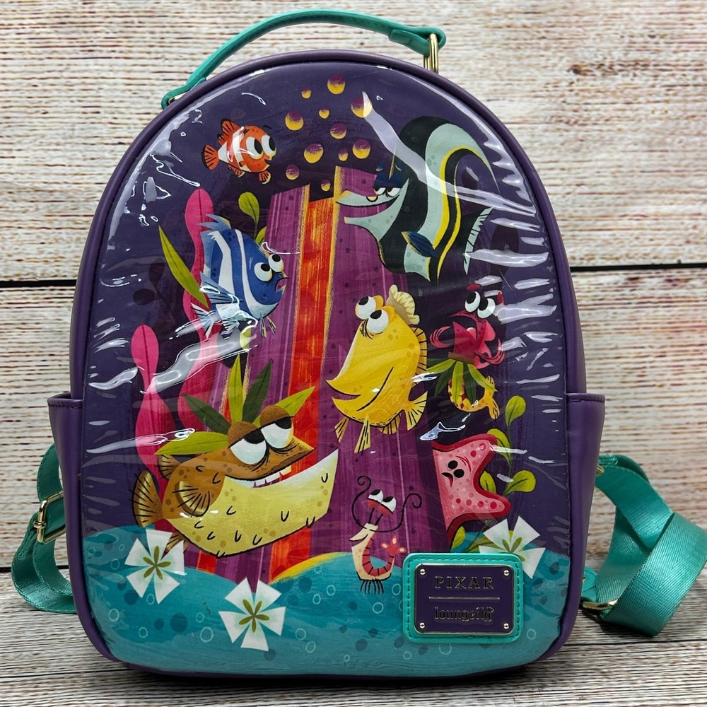 Loungefly Pixar Finding Nemo Tank Gang Mini Backpack Purple‎ Teal Disney Bag